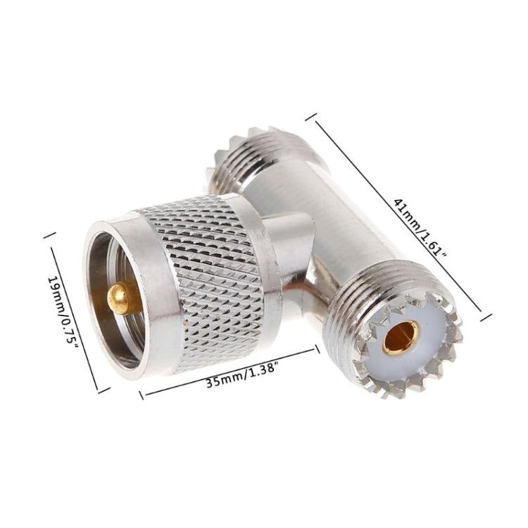 T-shape UHF Male PL259 To 2 UHF Female Adapter T-shape UHF Male PL259 To 2 UHF Female Adapter